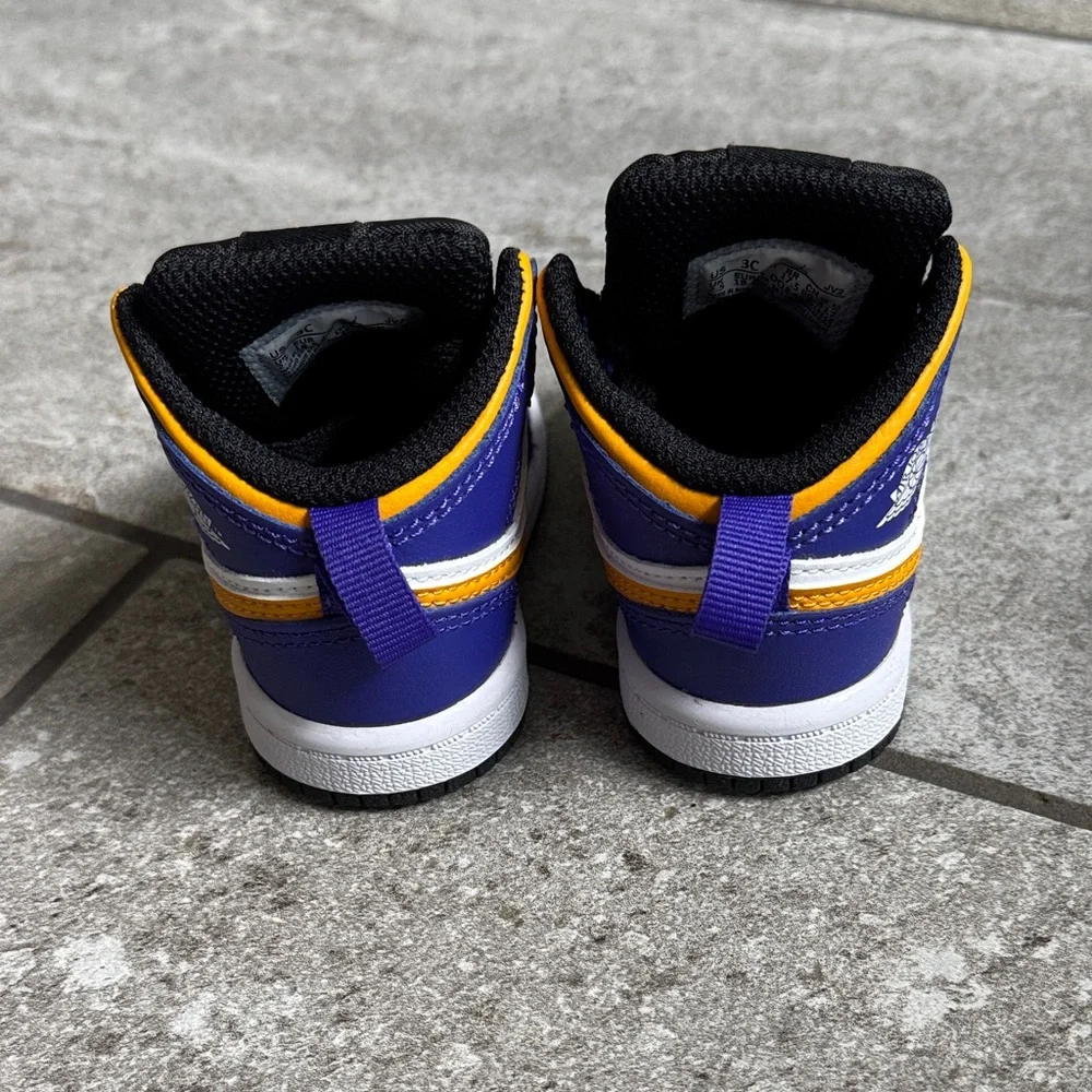 NEW IN BOX Nike Air Jordan 1 Mid TD Lakers - Dark Concord/White/Black/Taxi, 3C